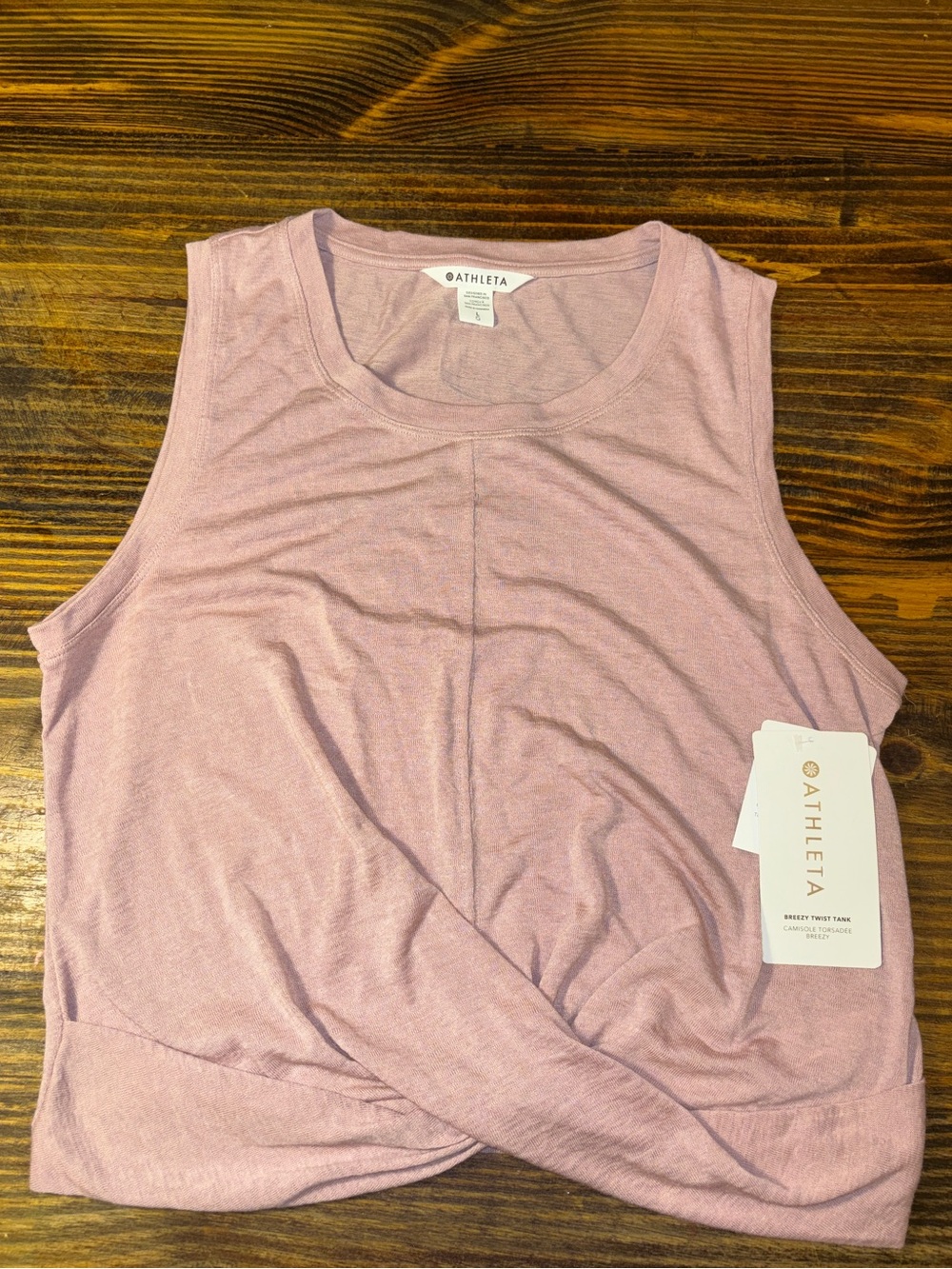 Athleta Breezy Twist Tank Dusty Mauve Pink Twist Front Sleeveless Top L NWT